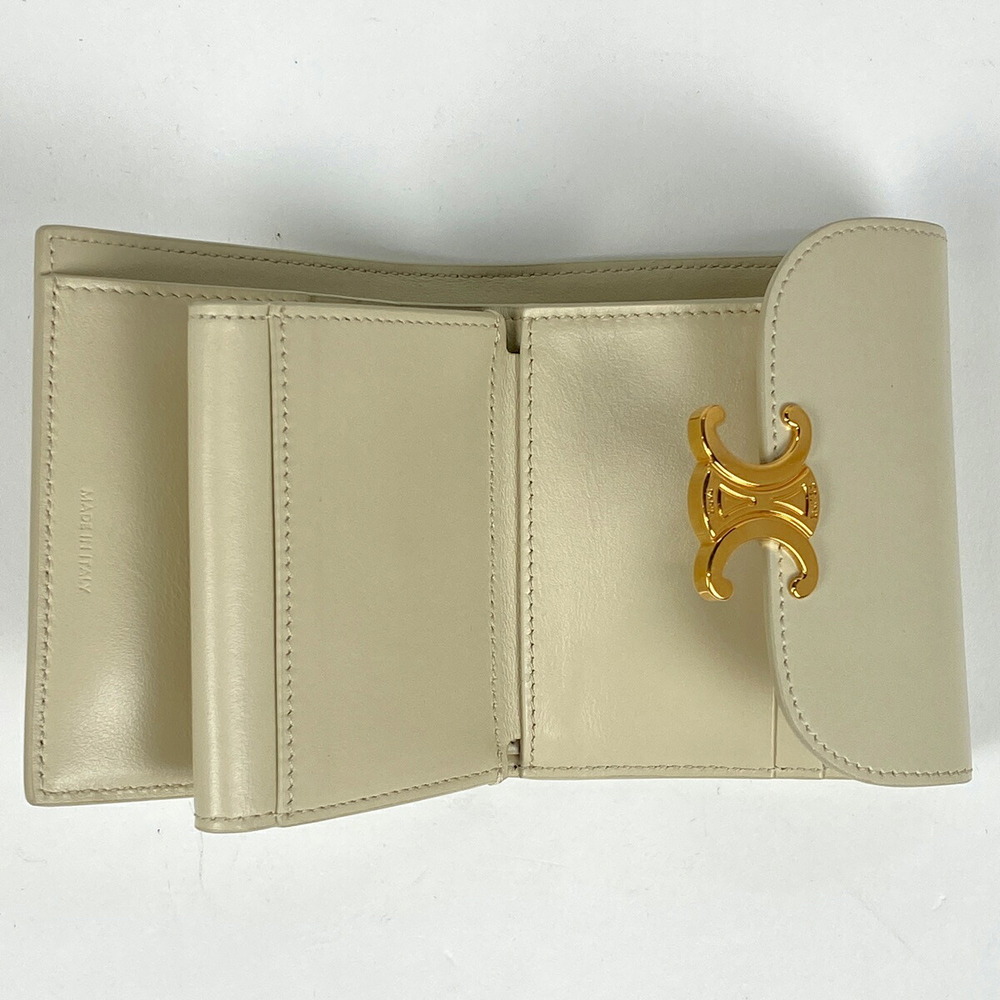 Celine Beige Coin Bill Wallet Flap Leather Trifold Triomphe - Picture 8 of 8